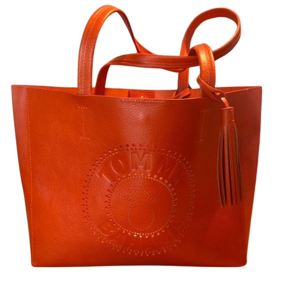 Tommy Bahama Leather Orange Structured Tote with Tassel
